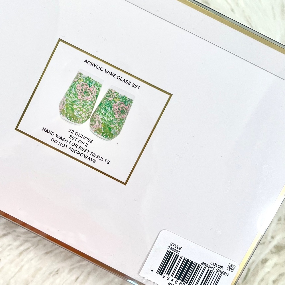 Lilly Pulitzer "Acrylic Wine Glass Set of Four in Lime Feeling Good” NWT - Picture 4 of 8